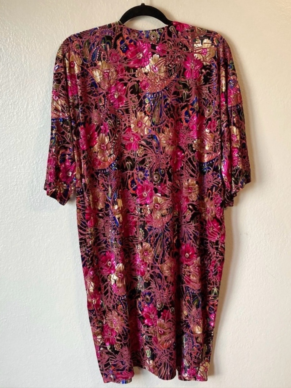 Sans Souci Pink Floral Velvet Feel Kimono Cardigan Size Small Boho Whimsigoth - Picture 4 of 9